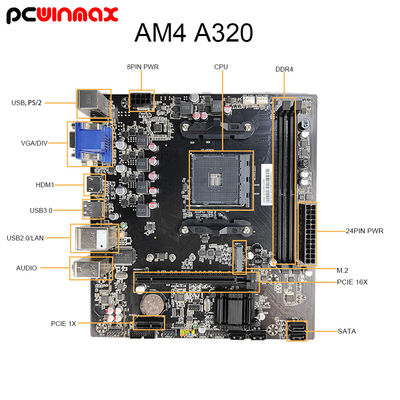 PCWINMAX A320 M Micro ATX DDR4 Motherboard Support AM4 1331 Socket for Desktop