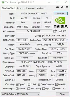PCWINMAX GeForce RTX 3060 Ti 8GB GDDR6 256-bit 14 Gbps PCIE 4.0 Gaming Dula Fan Graphics Card
