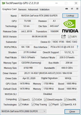 12nm NVIDIA Graphic Card RTX2060 Super 8gb 256bit I O Interface HD DVI DP